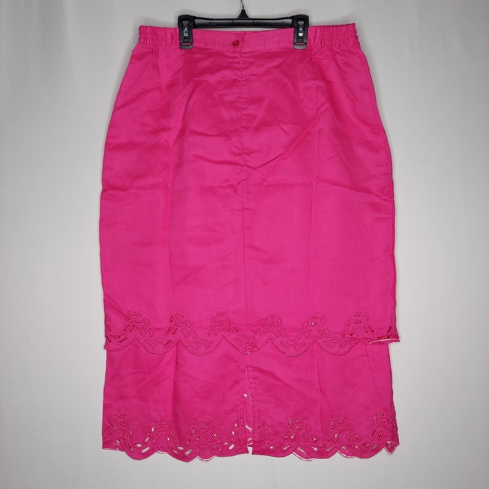 EY‎ Signature Linen Pencil Skirt Women 1X Pink Embroidered Eyelet Coastal Chic